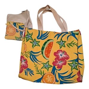 Summer Living‎ Yellow Floral Tropical Beach Tote Bag 14" x 14"